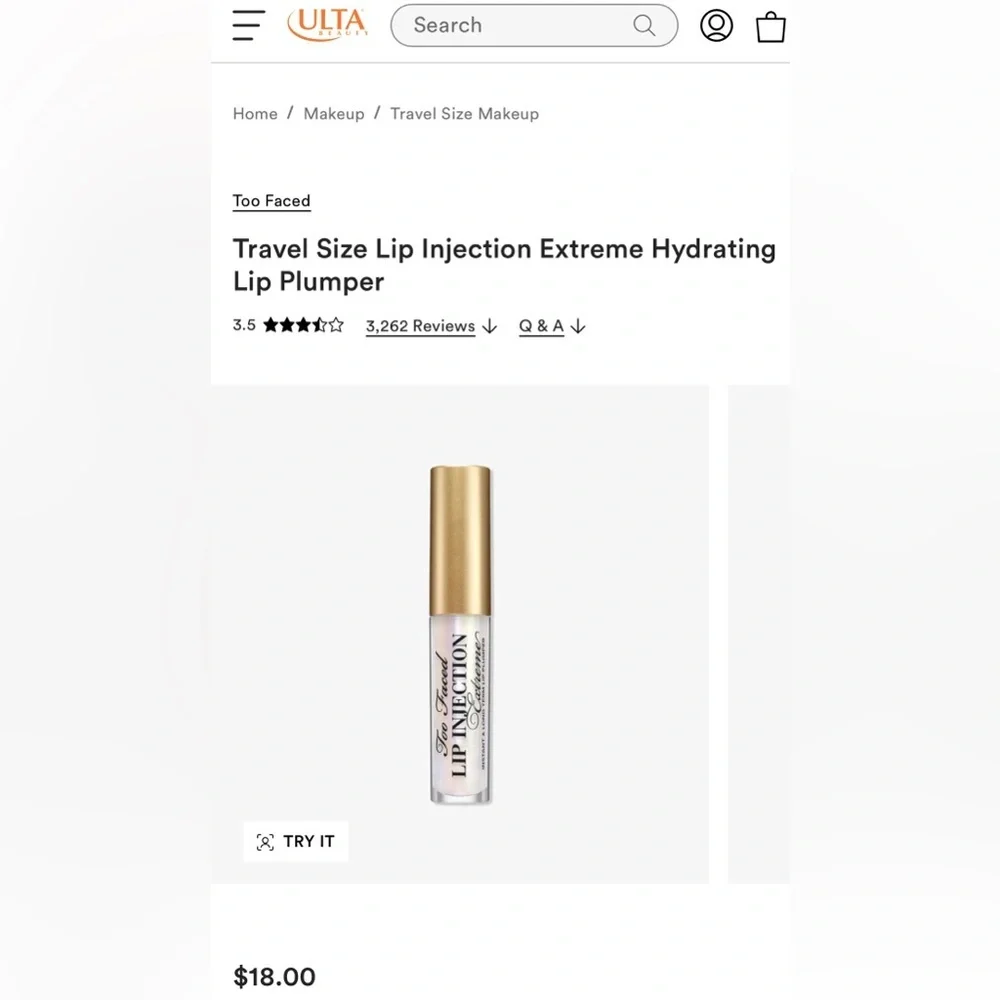 NEW Too Faced - Travel Size Lip Injection Extreme Hydrating Lip Plumper